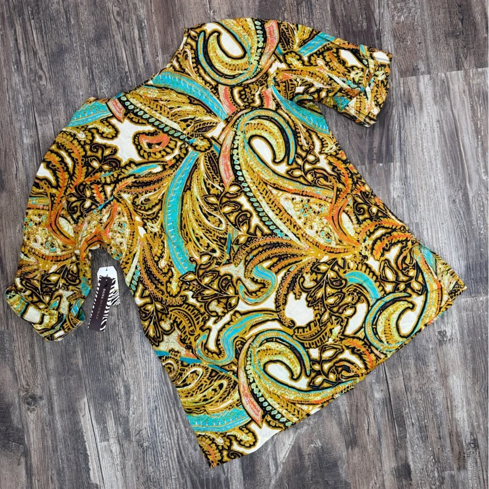 Dana Buchman Women’s Size XL Gold and Blue Paisley Button Top NWT - Picture 9 of 9
